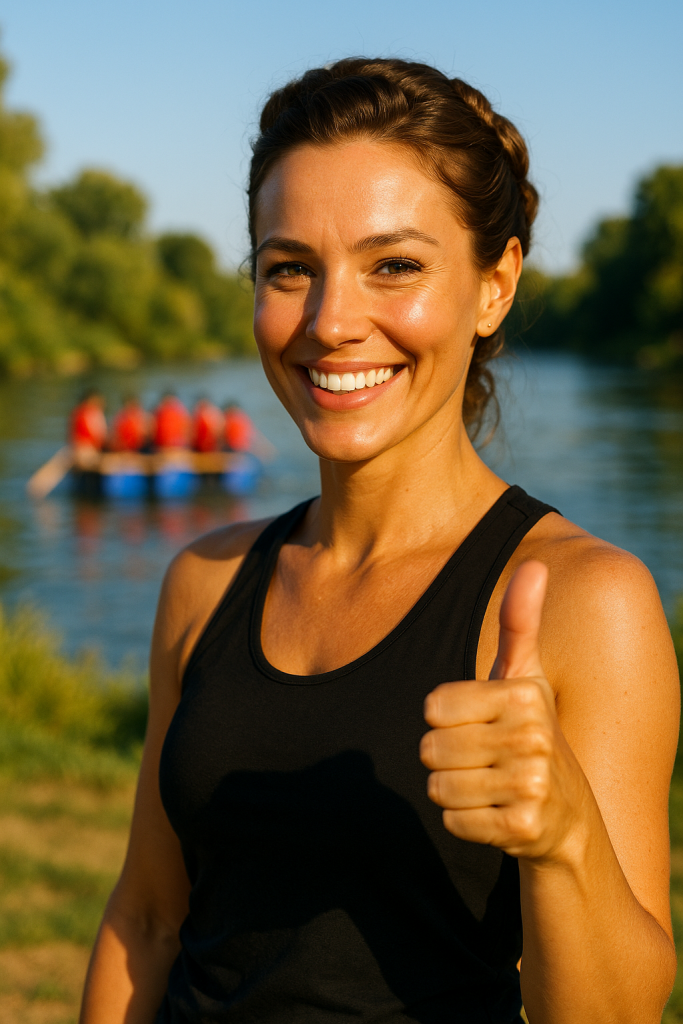 Frau beim Floßfahren